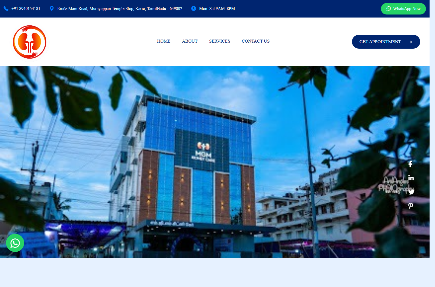 MGM Kidney Care website screenshot