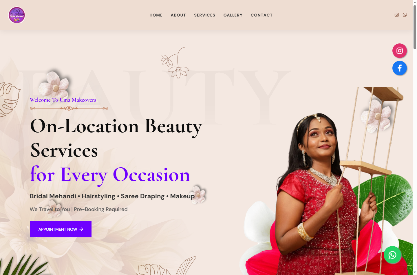 Uma Makeovers website screenshot